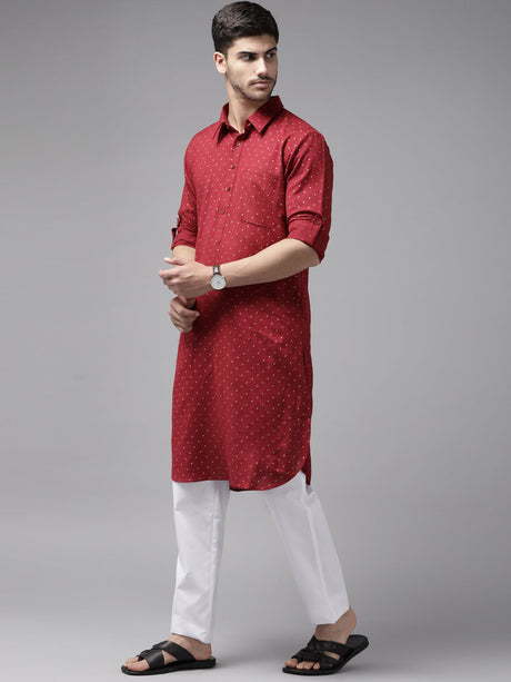 Buy Men's Maroon Pure Cotton Sequins Printed Pathani Set Online - Back