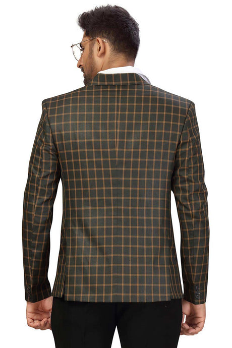 Buy Men's Checks Suiting Fabric  Checks Printed Blazer in Bottle Green Online - Back