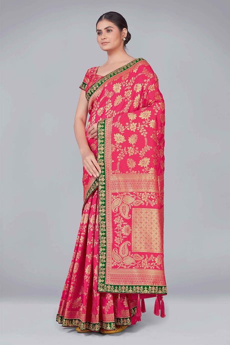 Rani Pink Banarasi Silk woven Saree
