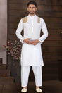 Buy Men's Blended Cotton Solid Pathani Set in White Online