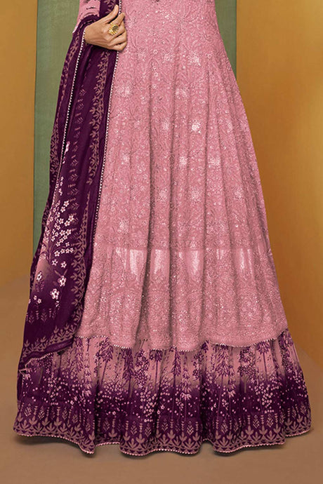 Rose Pink Faux Georgette Embroidered Designer Suit