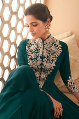 Dark Green Georgette Embroidered Designer Suit