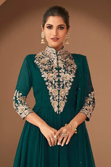 Dark Green Georgette Embroidered Designer Suit