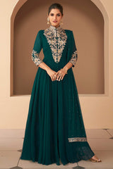 Dark Green Georgette Embroidered Designer Suit