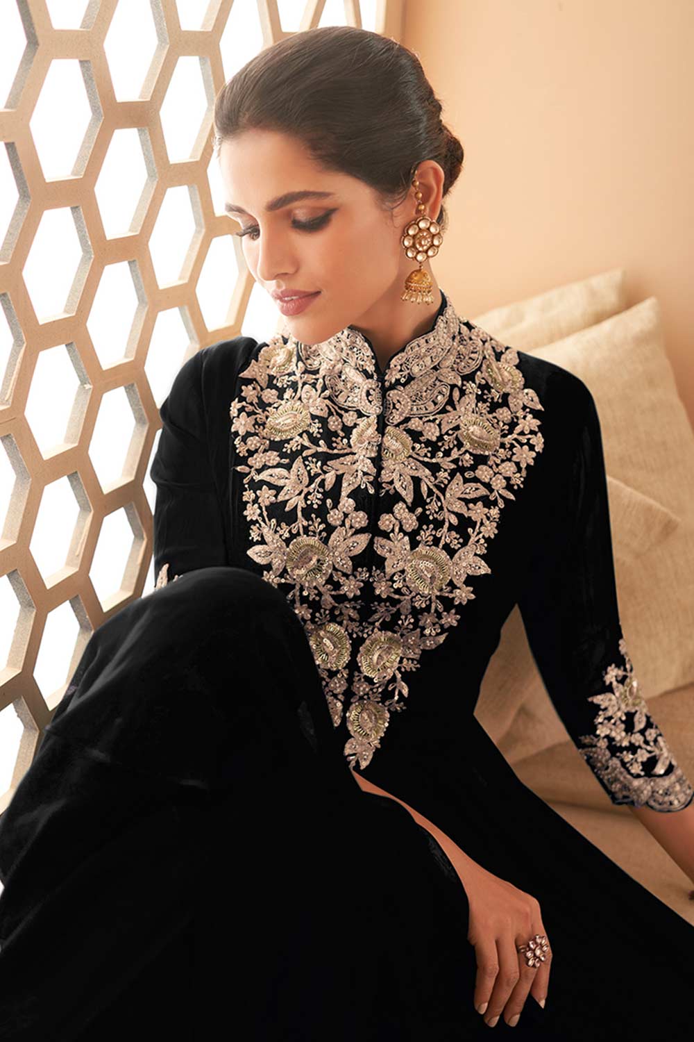 Black Georgette Embroidered Designer Suit