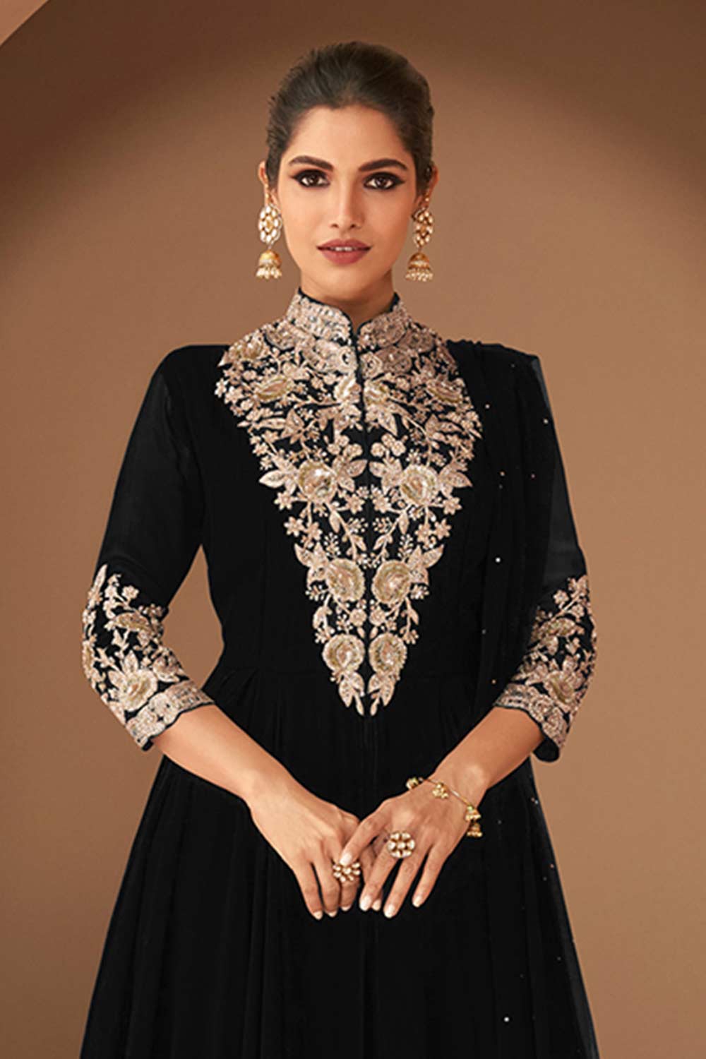 Black Georgette Embroidered Designer Suit