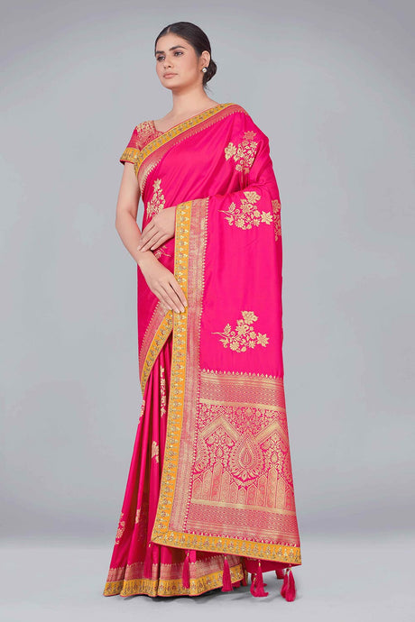 Rani Pink Banarasi Silk woven Saree