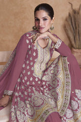 Mauve Faux Georgette Embroidered Sharara Suit