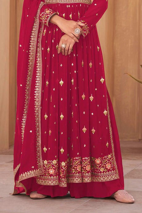 Maroon Georgette Embroidered Sharara Suit