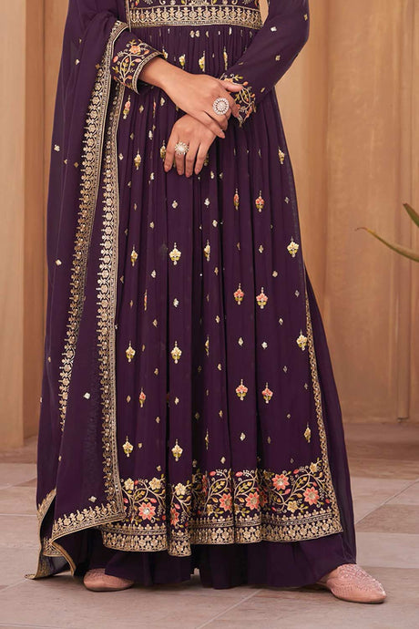 Violet Georgette Embroidered Sharara Suit