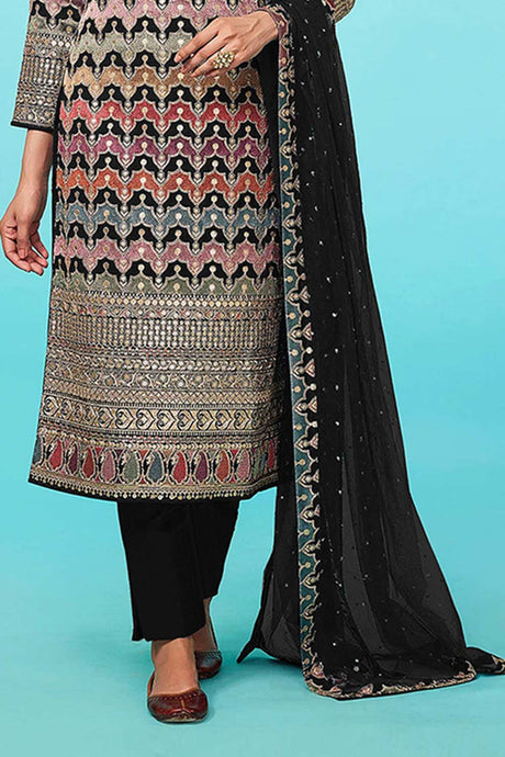 Black Faux Georgette Embroidered Salwar Suit