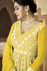 Yellow Georgette Embroidered Palazzo Suit