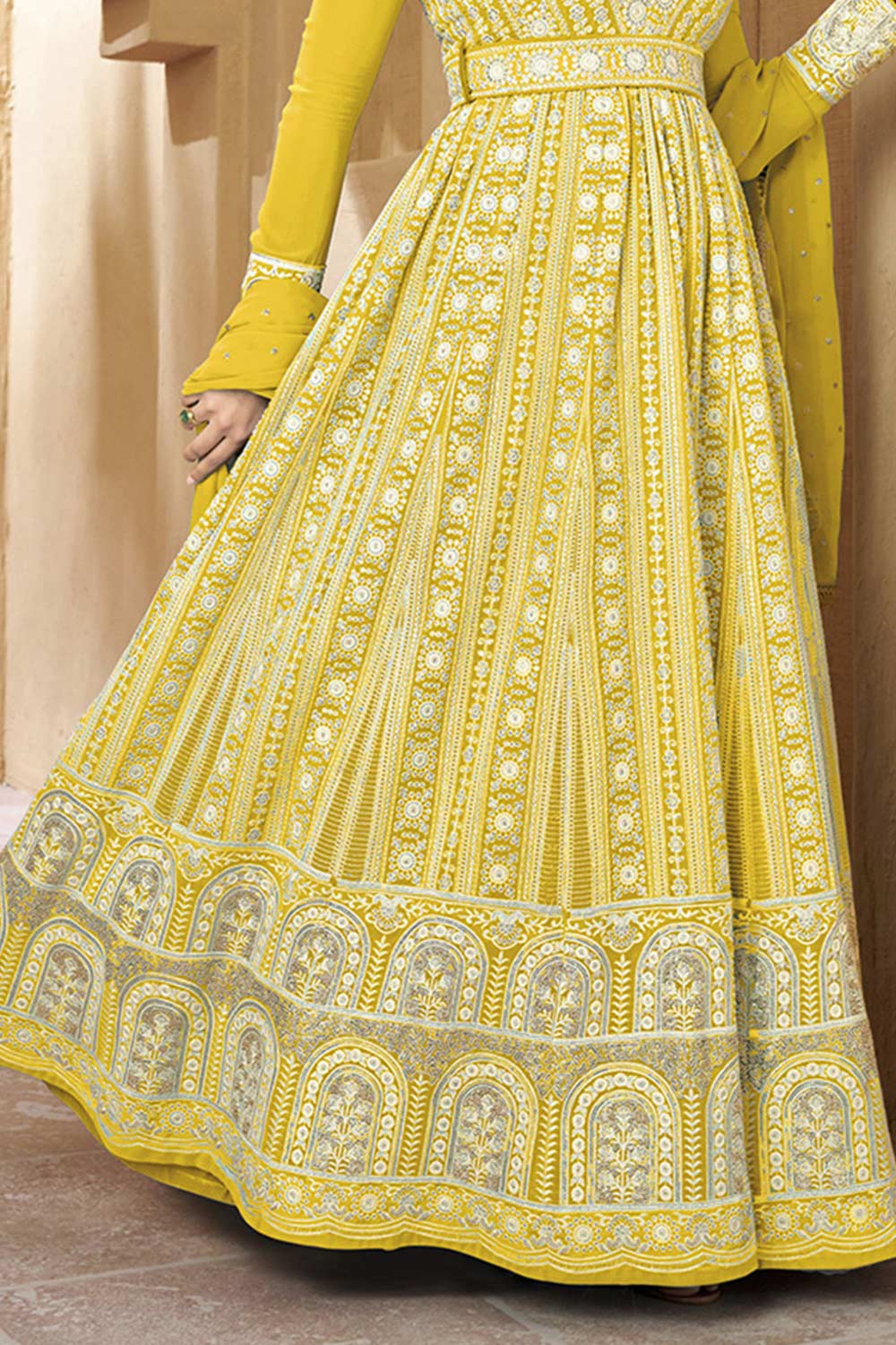 Yellow Georgette Embroidered Palazzo Suit