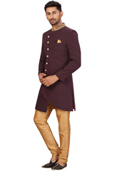 Buy Men's Imported Suiting Fabric Solid Sherwani Set in Wine  Online - Zoom In