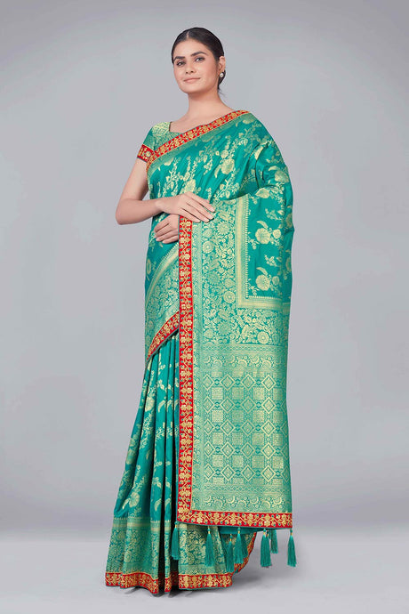 Turquoise Banarasi Silk woven Saree