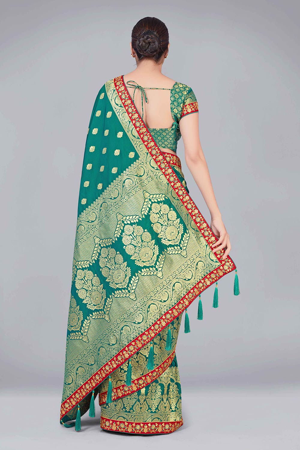 Teal Banarasi Silk woven Saree