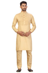 Buy Men's Blended Cotton Solid Pathani Set in Beige Online - Front