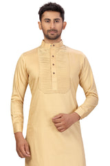 Buy Men's Blended Cotton Solid Pathani Set in Beige Online - Side