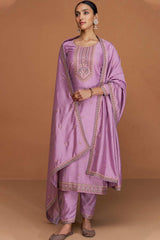 Lavender Silk Embroidered Designer Suit