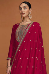 Crimson Silk Embroidered Designer Suit