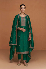 Dark Green Silk Embroidered Designer Suit