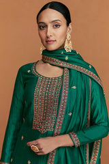 Dark Green Silk Embroidered Designer Suit