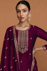 Dark Wine Silk Embroidered Designer Suit