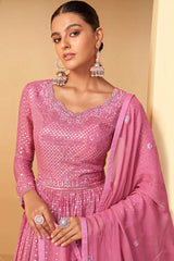 Salmon Georgette Embroidered Designer Sharara Suit