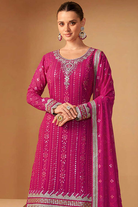 Magenta Georgette Embroidered Designer Sharara Suit