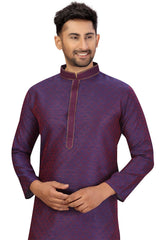 Buy Men's Jacquard Woven Kurta Set in purple Online - Side