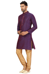 Buy Men's Jacquard Woven Kurta Set in purple Online - Zoom In