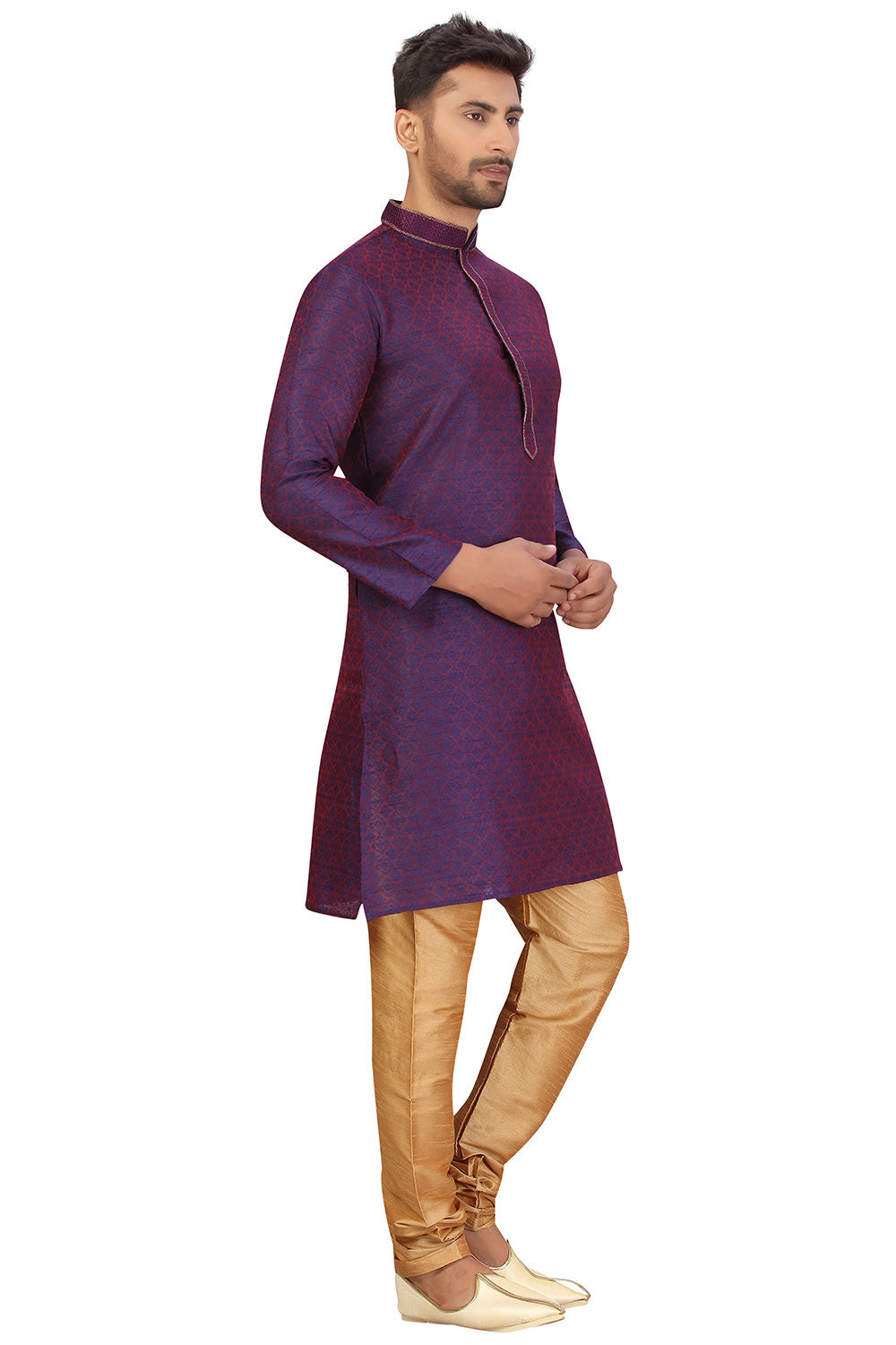 Buy Men's Jacquard Woven Kurta Set in purple Online - Zoom Out