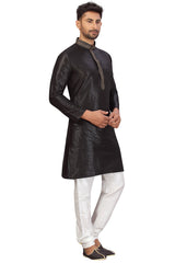 Buy Men's Art Silk Printed Kurta Set in black Online - Zoom Out