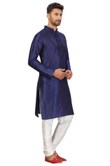 Buy Men's Art Silk Embroidered Kurta Set in Navy Blue Online - Zoom Out