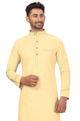 Buy Men's Blended Cotton Solid Pathani Set in Yellow Online - Front