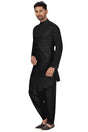 Buy Men's Blended Cotton Solid Pathani Set in Black Online