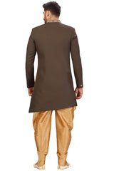 Buy Men's Imported Suiting Fabric Solid Sherwani Set in Mehndi Green Online - Back