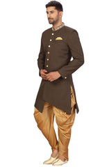 Buy Men's Imported Suiting Fabric Solid Sherwani Set in Mehndi Green Online - Zoom In