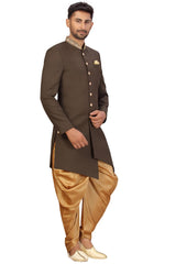 Buy Men's Imported Suiting Fabric Solid Sherwani Set in Mehndi Green Online - Zoom Out