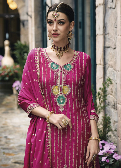 Pink Art_Silk Embroidered Salwar Kameez