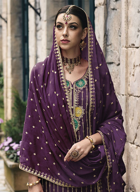 Purple Art_Silk Embroidered Salwar Kameez