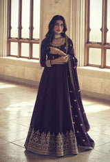 Purple Silk Embroidered Anarkali Salwar Kameez