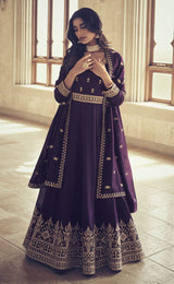 Purple Silk Embroidered Anarkali Salwar Kameez