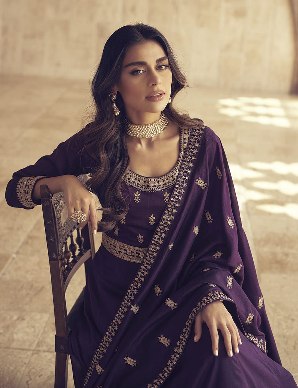 Purple Silk Embroidered Anarkali Salwar Kameez