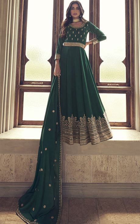 Green Silk Embroidered Anarkali Salwar Kameez