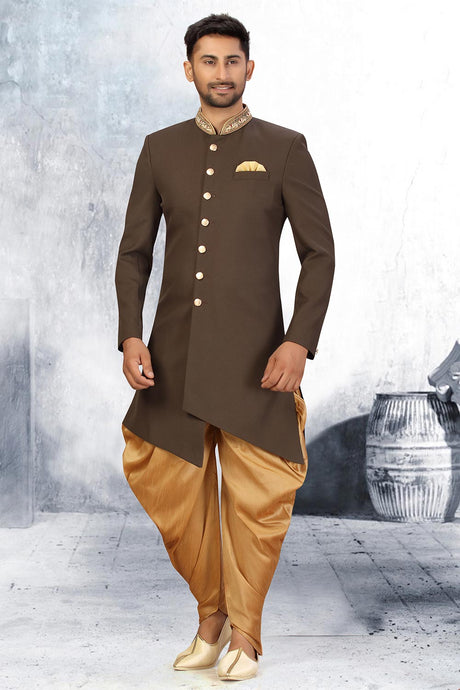 Buy Men's Imported Suiting Fabric Solid Sherwani Set in Mehndi Green Online