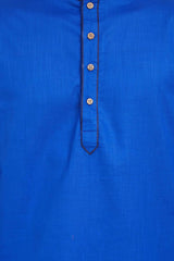 Buy Men's Blended Cotton Solid Kurta Set in Royal Blue Online - Front