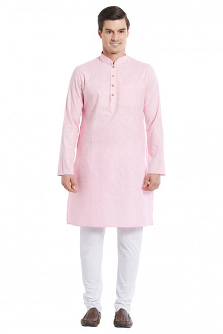 Buy Men's Blended Cotton Solid Kurta Set in Pink Online