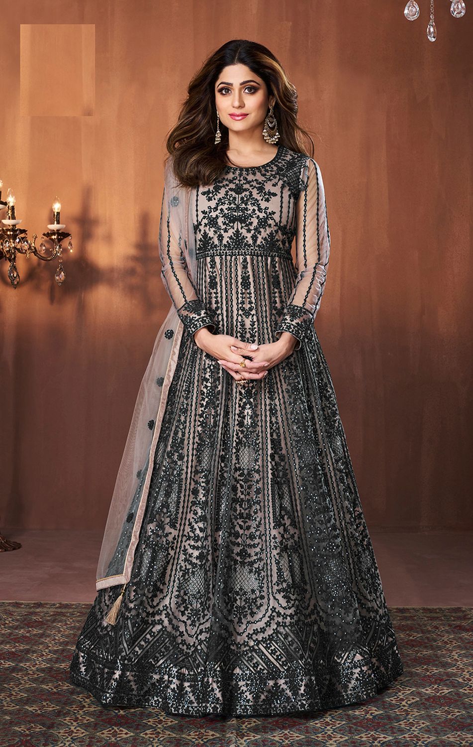 Black Net Embroidered Net Salwar Suits