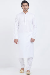 Buy Men's Blended Cotton Solid Kurta Set in White Online